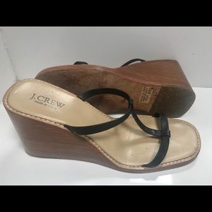 J.Crew T-Strap Wedge Leather Sandals - 8.5